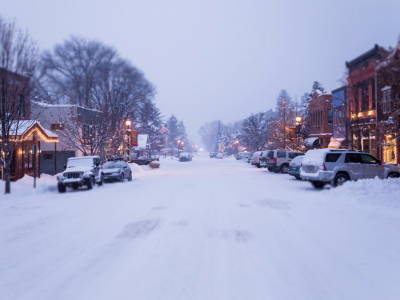 snowy downtown